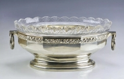 Large Antique German Silver Crystal Centerpiece Bowl