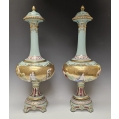 Large Antique Vintage Pair Royal Vienna Style Porcelain Vases Hand Painted image 3