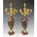 Large Fine 19C French Gilt Patinated Bronze Pair Candelabras Vases image 4
