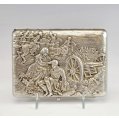 Large Heavy Imperial Russian Silver & Gold Mounted Cigarette Case, Military Scene image 1