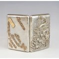 Large Heavy Imperial Russian Silver & Gold Mounted Cigarette Case, Military Scene image 5