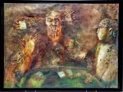 Large Oil Painting Lucien Dulfan ( Russian/American 1942 ) Cardsharper Game