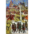 Large Sacha Moldovan Oil Painting European Village Landscape c1960 Signed Framed image 1