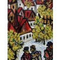Large Sacha Moldovan Oil Painting European Village Landscape c1960 Signed Framed image 3