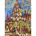 Large Sacha Moldovan Oil Painting European Village Landscape c1960 Signed Framed image 4
