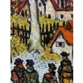 Large Sacha Moldovan Oil Painting European Village Landscape c1960 Signed Framed image 5