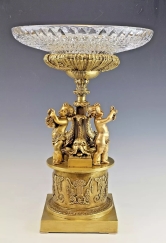 Lrg 19C French Empire Style Gilt Bronze Cut Crystal Figural Centerpiece Cherubs