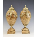 Lrg Antique French Pair of Onyx Gilt Bronze Cassoulets Urns image 1