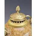 Lrg Antique French Pair of Onyx Gilt Bronze Cassoulets Urns image 2