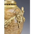 Lrg Antique French Pair of Onyx Gilt Bronze Cassoulets Urns image 7