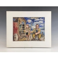 Original David Burliuk Russian/American ( 1882-1967 )Watercolor Fisherman 1938 image 2