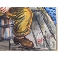 Original David Burliuk Russian/American ( 1882-1967 )Watercolor Fisherman 1938 image 4