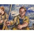 Original David Burliuk Russian/American ( 1882-1967 )Watercolor Fisherman 1938 image 6