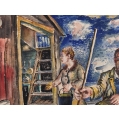 Original David Burliuk Russian/American ( 1882-1967 )Watercolor Fisherman 1938 image 7