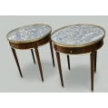 Pair Antique French Louis XVI Mahogany Gilt Bronze Marble Bouillotte Tables image 1