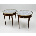 Pair Antique French Louis XVI Mahogany Gilt Bronze Marble Bouillotte Tables image 2