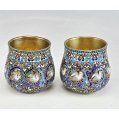 Pair of Imperial Russian Silver-Gilt Cloisonné Enamel Nevalyashka (Rocking Shot Cups) with Swans, Moscow, 1883 image 1