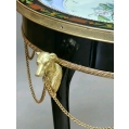Rare 19C French Napoleon III Ebonized Marquetry, Porcelain Gilt Bronze Guéridon image 4