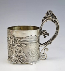 Rare 19C Russian Silver Pan Slavic Tea Glass Holder Podstakannik