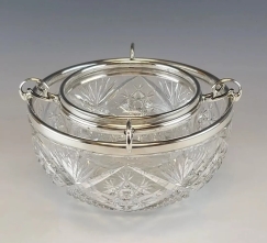 Rare Antique French Crystal Sterling Silver Caviar Server
