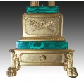 Rare Large 19C French Gilt Bronze Malachite Clock image 6