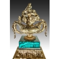 Rare Large 19C French Gilt Bronze Malachite Clock image 12