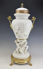 Rare Large 19C French Sevres Biscuit Porcelain Gilt Bronze Figural Vase