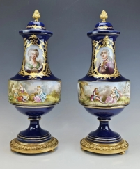 Stunning 19C French Sevres Porcelain Gilt Bronze Pair of Vases