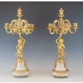 Superior 19C French Bronze Dore Marble Pair Art Nouveau Candelabras image 1