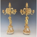 Superior 19C French Bronze Dore Marble Pair Art Nouveau Candelabras image 5