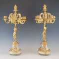 Superior 19C French Bronze Dore Marble Pair Art Nouveau Candelabras image 6