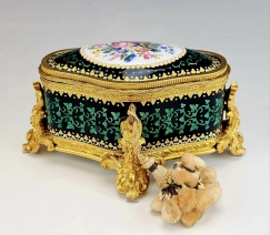 Superior Antique French Russian Gilt Ormolu Enamel Vanity Parfum Box
