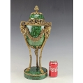 Vintage Lrg PairEmpire Style Malachite Porcelain Gilt Bronze Urns Cassolettes image 1