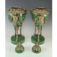 Vintage Lrg PairEmpire Style Malachite Porcelain Gilt Bronze Urns Cassolettes image 2