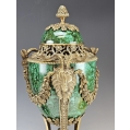 Vintage Lrg PairEmpire Style Malachite Porcelain Gilt Bronze Urns Cassolettes image 3