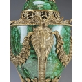 Vintage Lrg PairEmpire Style Malachite Porcelain Gilt Bronze Urns Cassolettes image 5