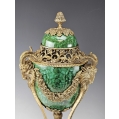 Vintage Lrg PairEmpire Style Malachite Porcelain Gilt Bronze Urns Cassolettes image 8