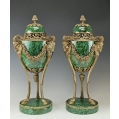 Vintage Lrg PairEmpire Style Malachite Porcelain Gilt Bronze Urns Cassolettes image 9